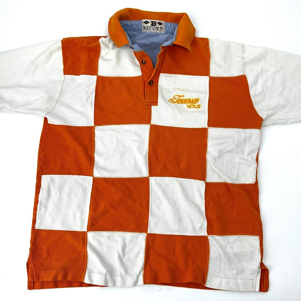 Vintage B Resort Tennessee Vols Large Checkerboard Polo Shirt Size L **READ**